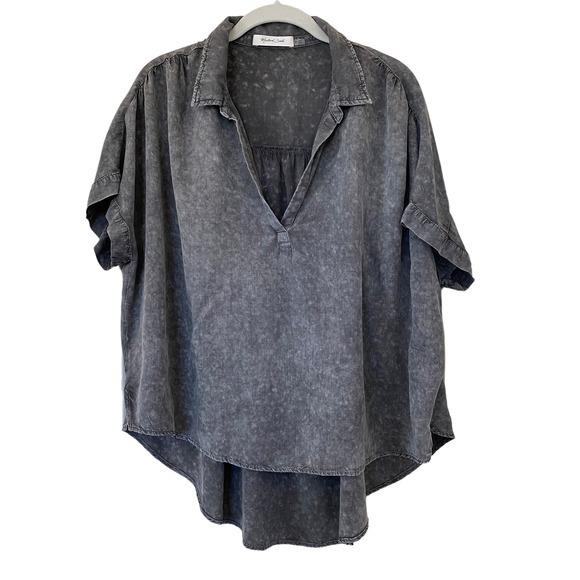 NWOT Mustard Seed Mineral Wash Collared Short Sleeve Top Dolman Size Small - Picture 7 of 9